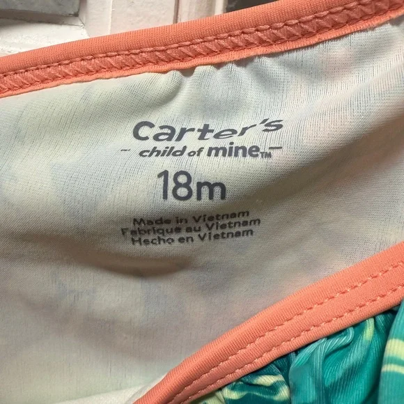 Carter's Tropical Green and Orange Girls Swim One Piece - Picture 5 of 7